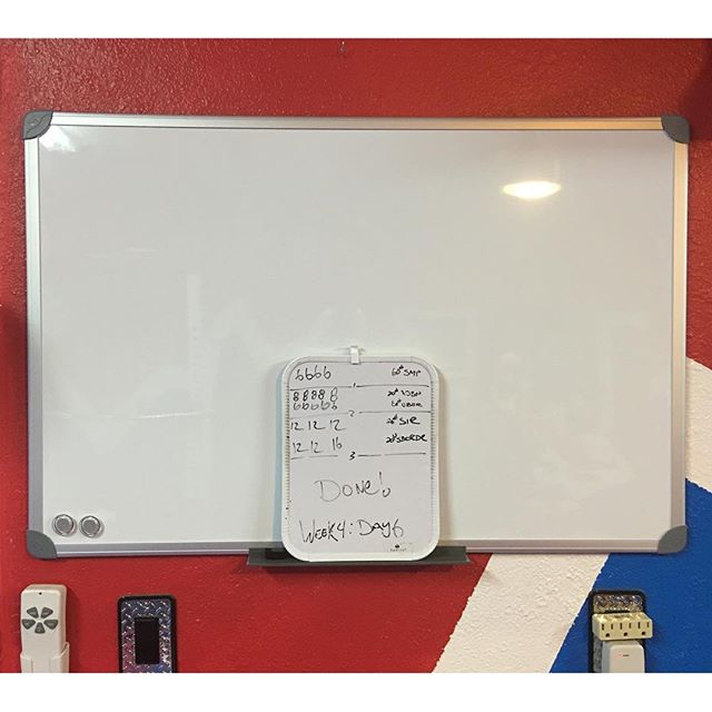 Upgraded the dry erase board that I use to keep track of my workouts. Went from 8.5 x 11 inches up to 24 x 36 inches!!! The old one is resting on the shelf for the markers.. Plus the new is magnetic too!